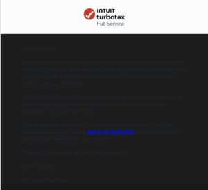 TurboTax email in dark mode - illegible