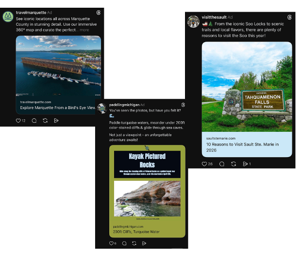 Screenshots of several tourism ads on threads